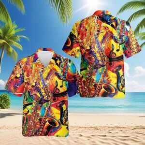 Colorful Saxophone Hawaiian Shirt, Jazz Music Aloha Shirt, Music Lover Hawaiian